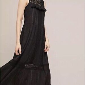 Maeve Black Tiered Ruffled Halter Maxi Dress
